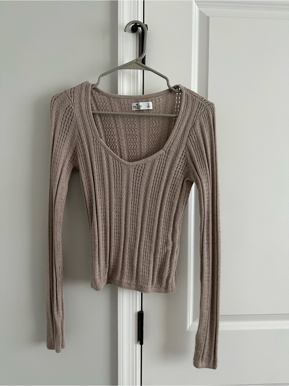 Hollister Ribbed Scoop Neck Women's Top - Taupe